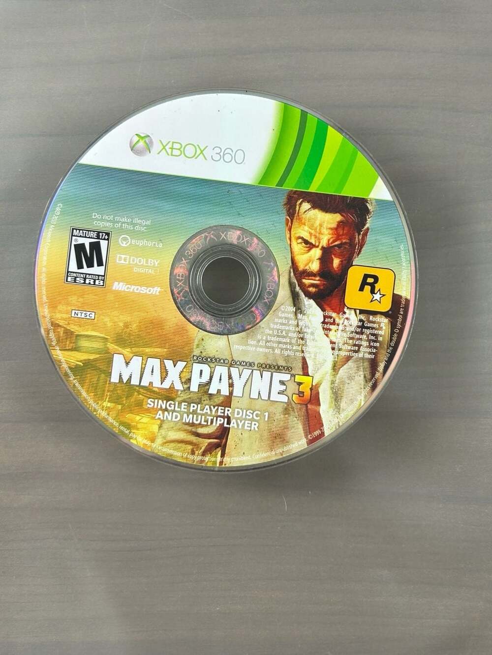 Max Payne 3 Xbox 360 Single Player Disc 1 Only Rockstar Untested